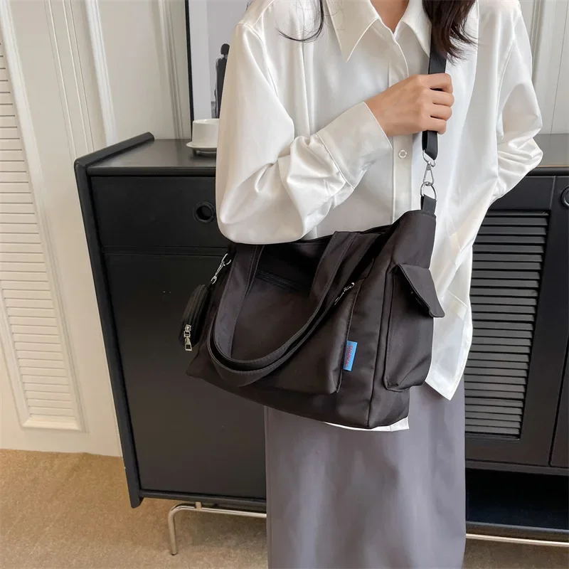 

Simplicity Oxford Canvas Composite Shoulder Bag Solid Color Versatile Lazy Style Crossbody Bag Large Capacity Commuter Tote Bag