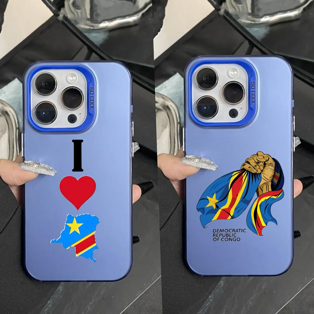 

Democratic Republic Congo Flag Phone Case For iPhone 16,15,14,13,12,11,Pro,Max,Plus,Mini,XS,SE Anti Fall Blue Matte Hard Bumper
