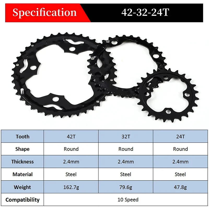 BUCKLOS 104/64 BCD Triple Speed Chainring Set 24T 32T 42T MTB Sprocket BMX Bike Chainwheel for Shimano Mountain Bicycle Crankset