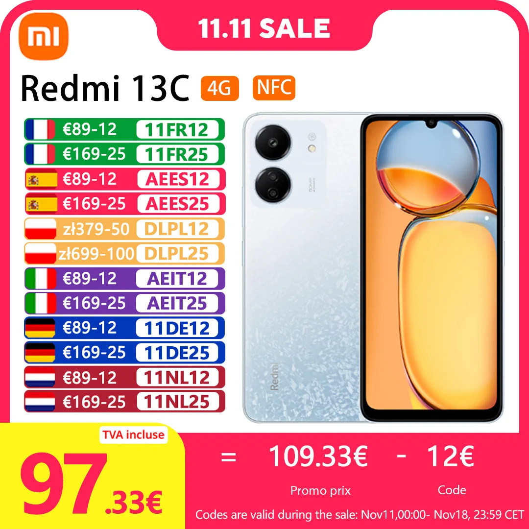 Xiaomi Redmi 13C,Smart Phones,NFC,MediaTek Helio G85,6.74 Inch Dot Drop Screen,90Hz,50MP Camera,5000mAh,Global Version