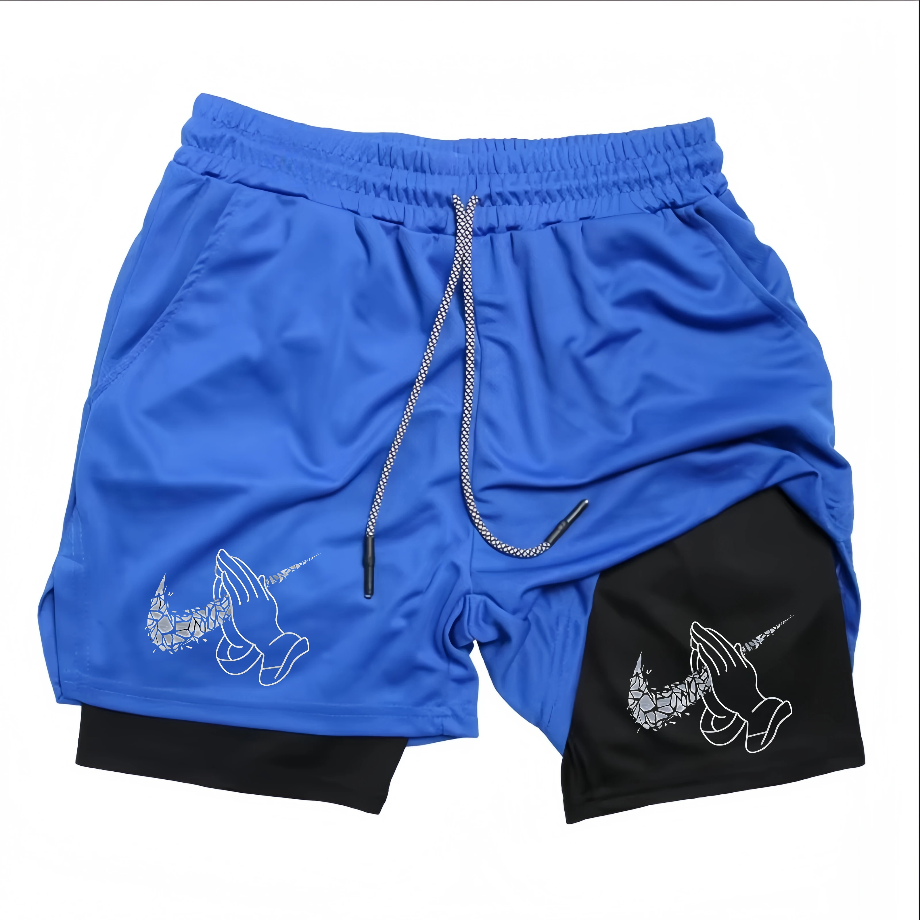 

Мужские шорты для бега 2-в-1 с компрессионными вставками, карманом для телефона и петлей для полотенца, для тренировок в спортзале, летние спортивные шорты для активного отдыха