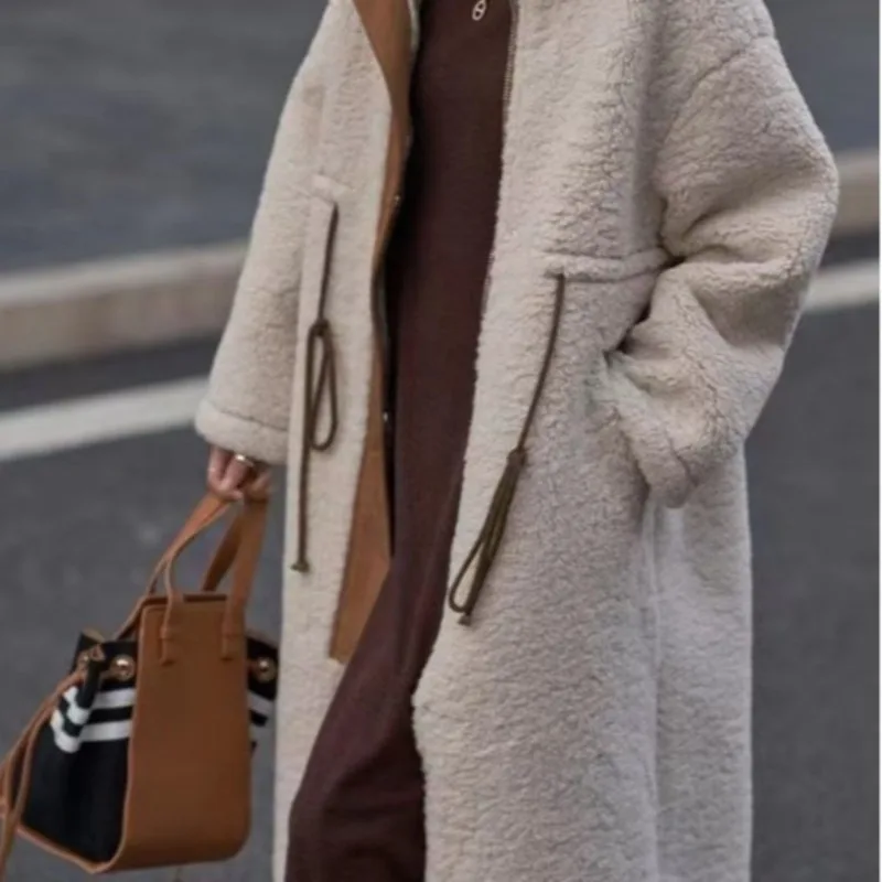 

Wind Lamb Wool Coat Female Thickened Korean Version of The Long Cotton-padded Jacket Coat