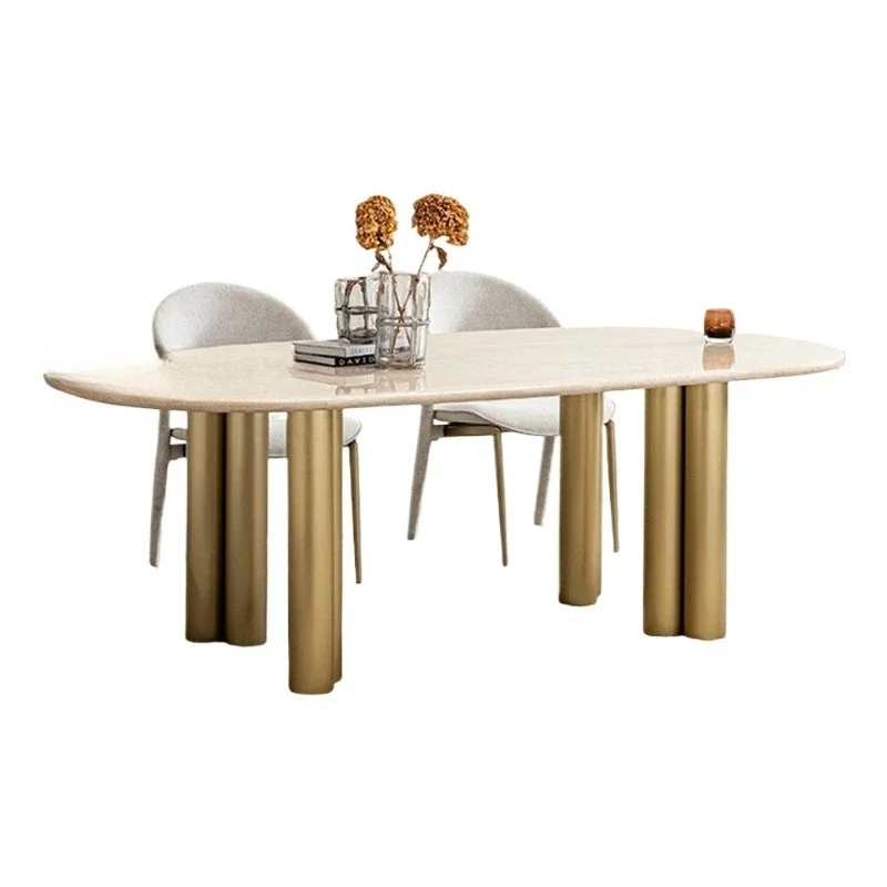 Light luxury marble dining table set Oval dining table Stainless steel dining table Chair set