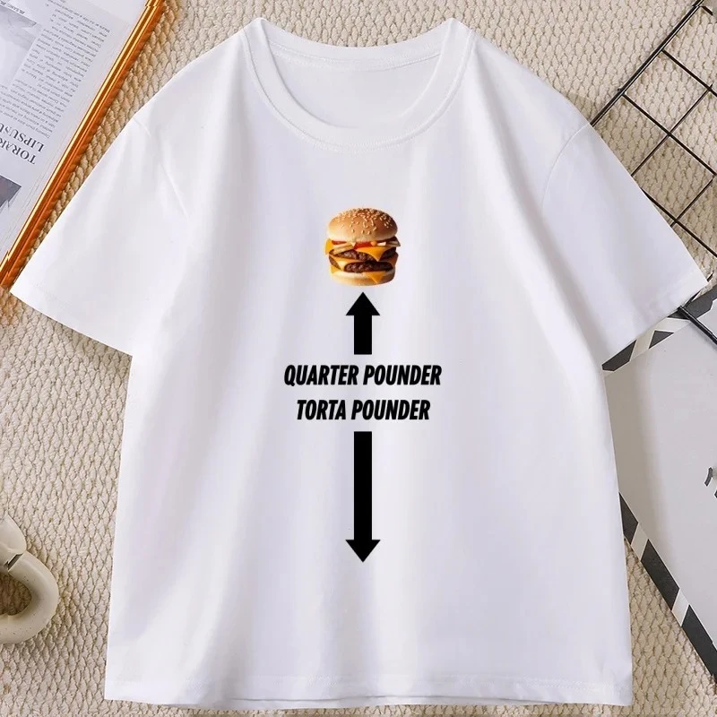 Camiseta con estampado de Torta Pounder Humburger para mujer, camiseta informal holgada y cómoda de manga corta con cuello redondo, ropa de calle