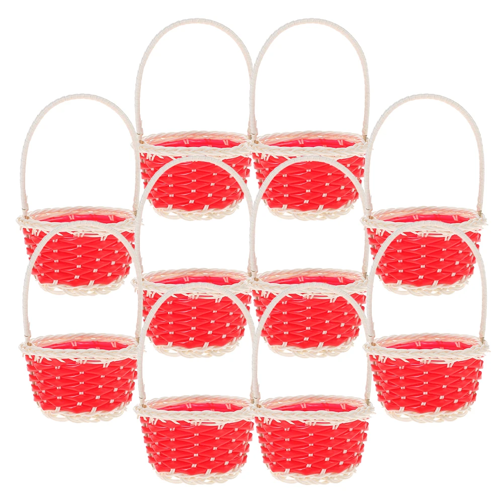 

10pcs Plastic Baskets Children Handbasket Woven Design Party Favor Mini Picnic Basket For Kids Small Basket Easter Gift Storage