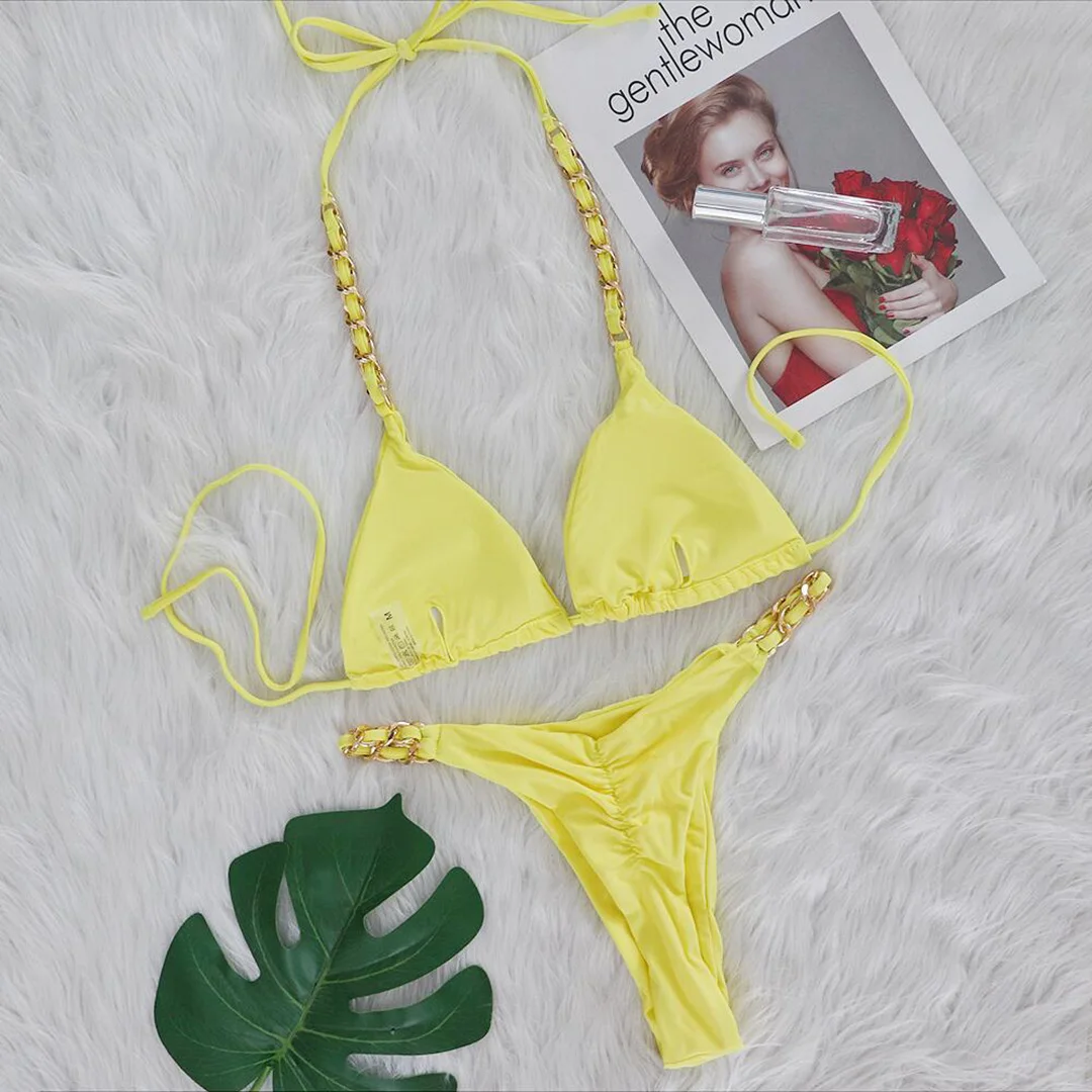 Metallring-Neckholder-Bikini mit Scrunch-Butt-String, Damen-Badeanzug, zweiteiliger Bikini-Set, Badebekleidung, Badeanzug, Schwimmbikini V4391 – Detail 38