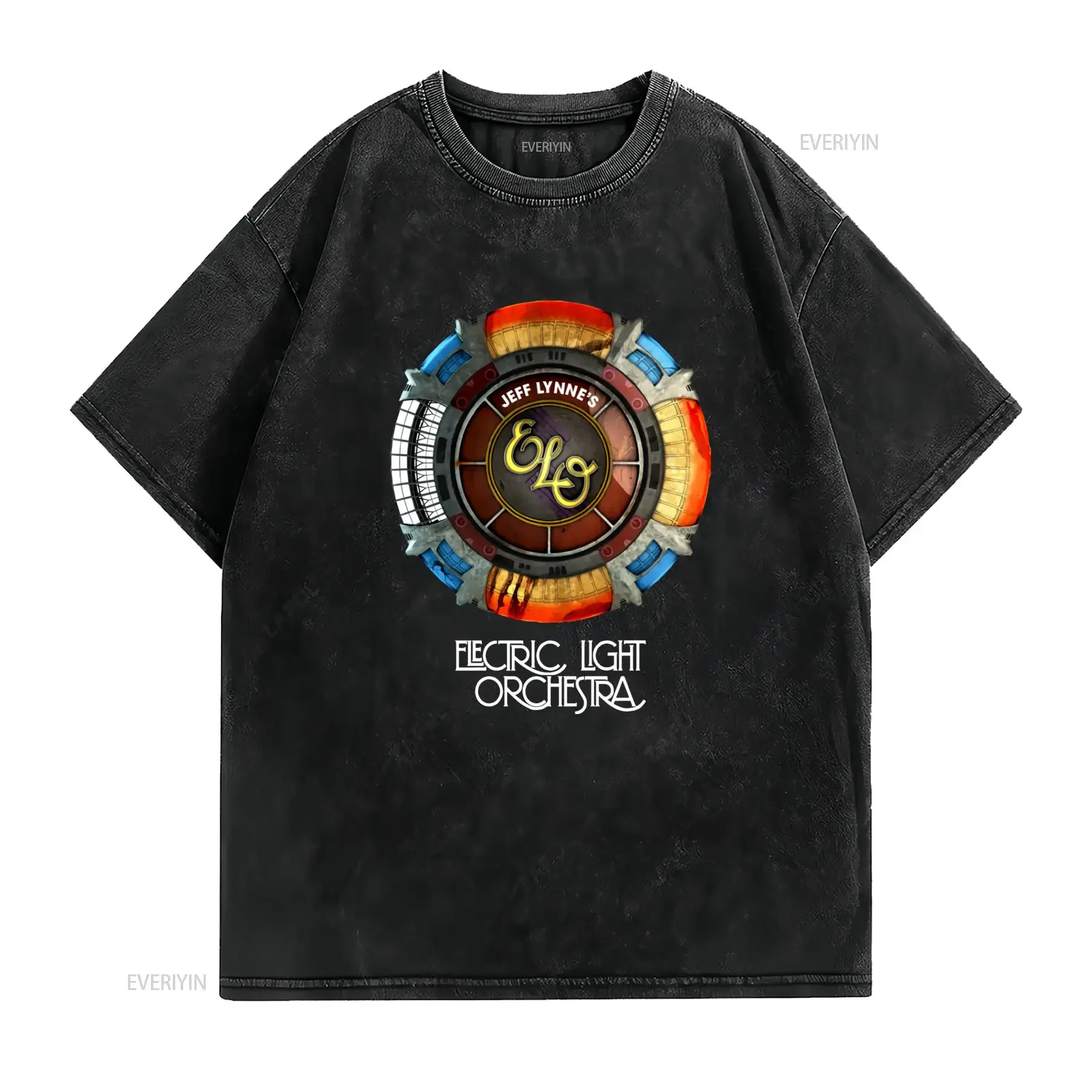 Vintage Retro Jeff Lynne's ELO Electric Light Orchestra Rock Band Print Casual T Shirt vintage Washed Stretched