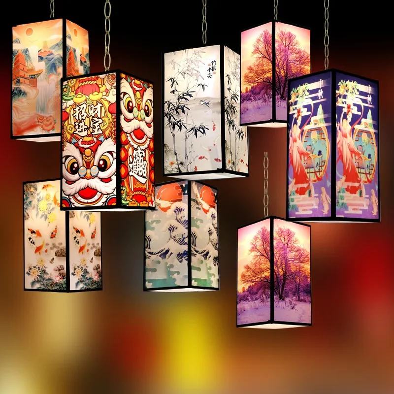 

Chinese Style Rectangular Sheepskin Lantern Restaurant Living Room Bar Decoration Corridor Hot Pot Restaurant Lanterns