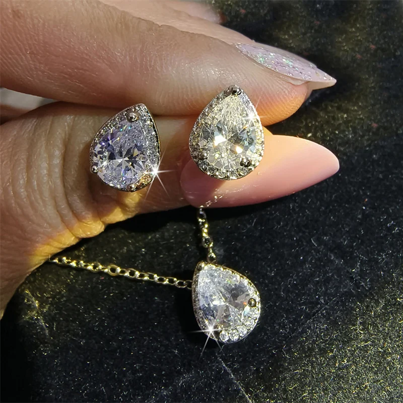 طقم أقراط وقلادة بيضاء من الزركونيا CC-Water-Drop للنساء ، أقراط مرصعة ، مجوهرات راقية ، زفاف ، خطوبة رومانسية ، انخفاض الشحن #6