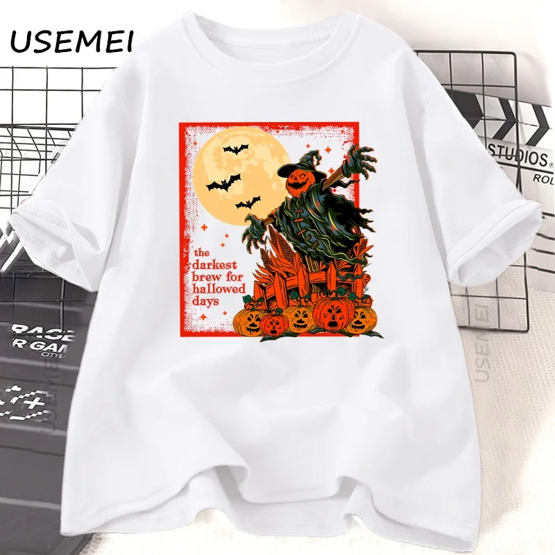 

Halloween Scarecrow T Shirt Vintage Pumpkin Graphic T Shirts Harajuku Cotton Short Sleeve Round Neck Tshirt Womens Clothing