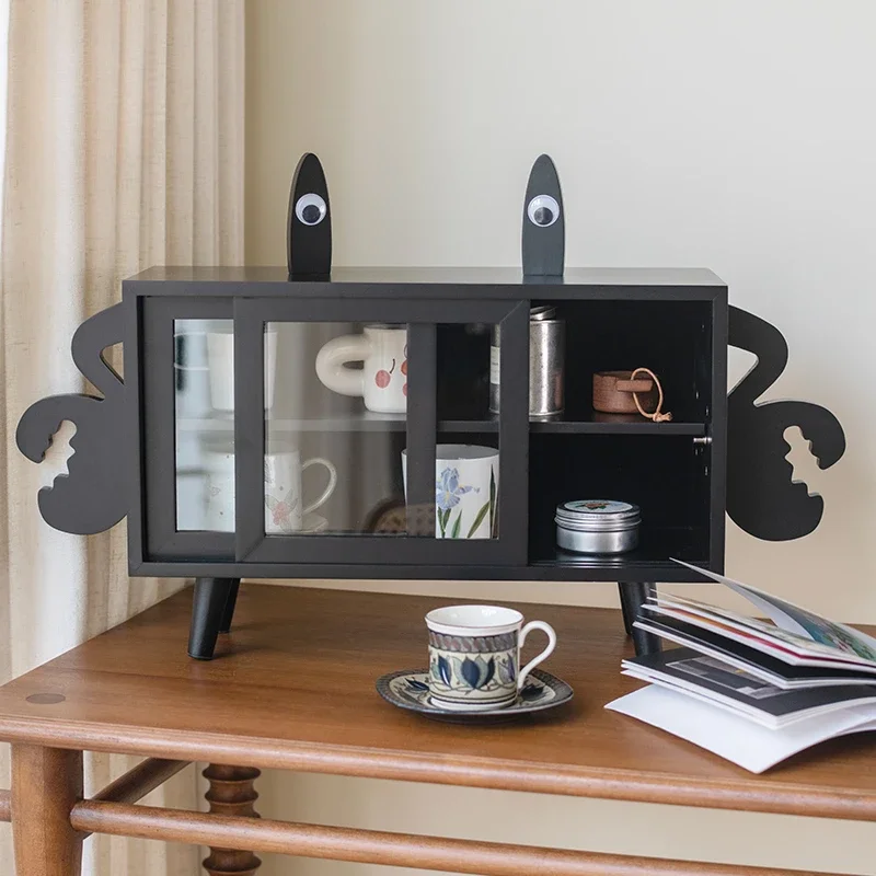 Crab Storage Cabinet Solid Wood Cartoon Style Handmade Model Display Box Household Small Storage Box Transparent Cabinet Door