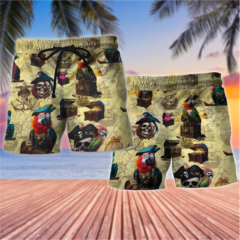 Fashion Parrot Graphic Hawaiian Beach Shorts Summer Casual Surfing Vacation 3D Printed Short Pants Loose Harajuku Swim Trunks