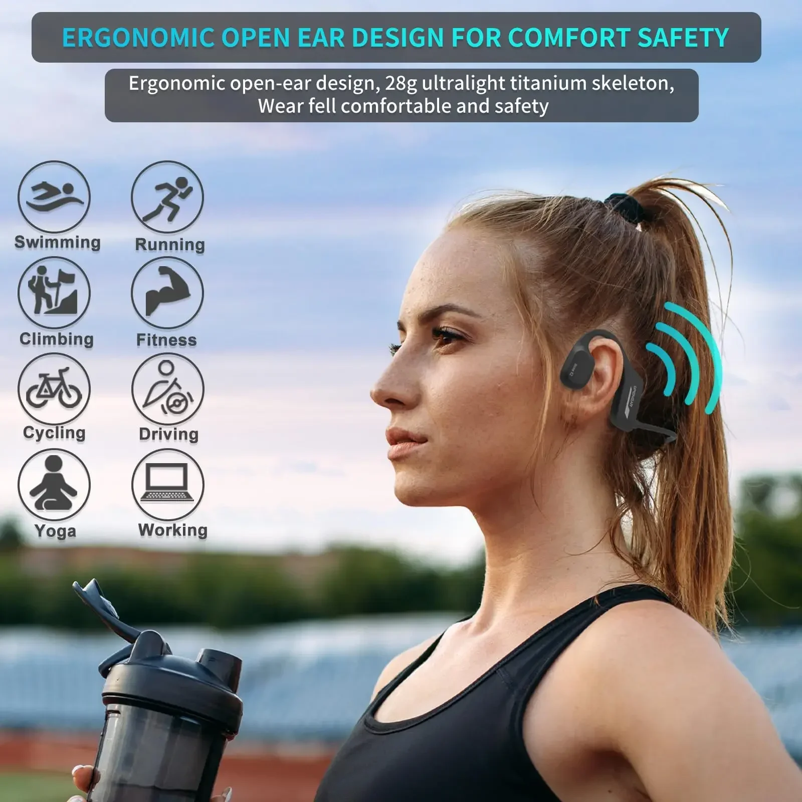 AWUA Bone Conduction Underwater Headphones Wireless Open Ear Headsets 8G Memory MP3 Player IP68 Waterproof Swmming Earphones