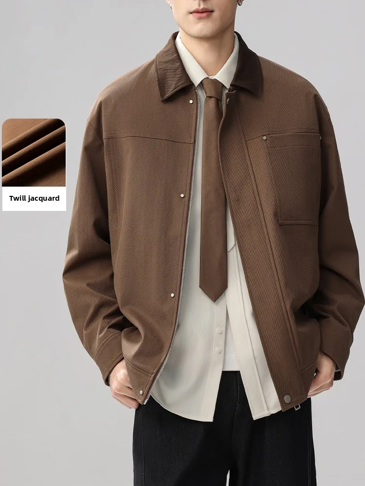 

Men's Casual Flannel Jaet 2025 Spring Autumn Plaid Embroidery Adstrative Sle Loose Fit Color Blo Collar Coat