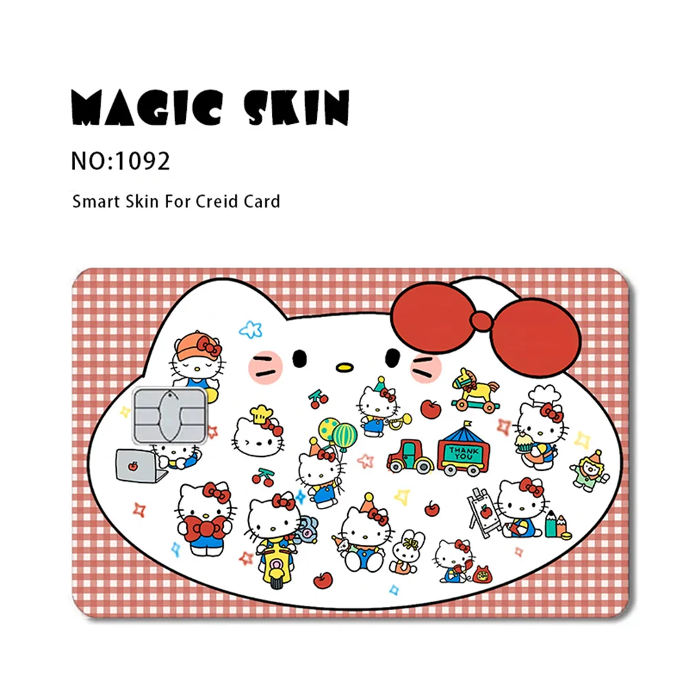 Sanrio Anime Bank Credit Cards Hello Kitty Kuromi Melody Pass Stickers Decoration Waterproof Scratch Resistant Stickers