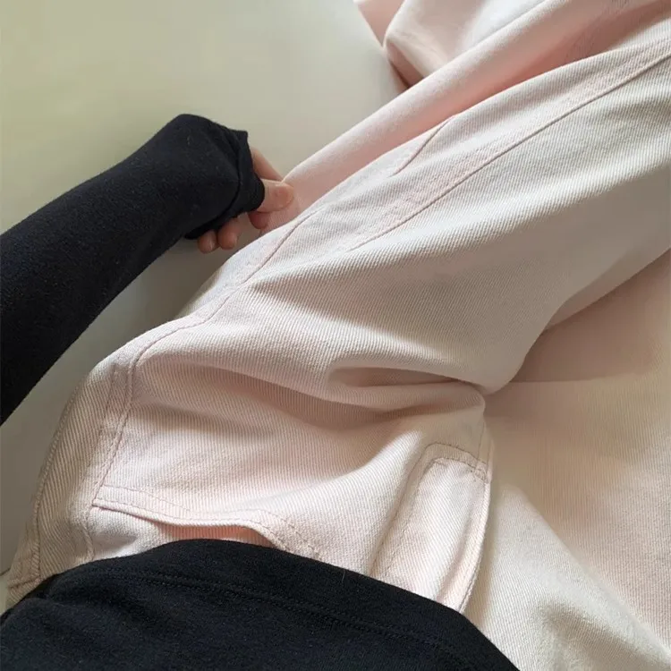 Słodkie Różowe Jeansy z Szerokimi Nogawkami Damskie z Wysokim Stanem Wyszczuplające Proste Spodnie Casualowe Zapinane na Zamek Długie Spodnie Wiosenne