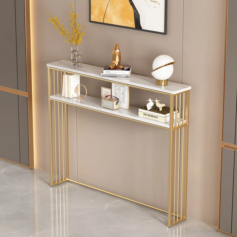 Luxury Gold Narrow Floor Standing Entryway Shelf Multi-Purpose Sofa Back Console Table Storage Organizer for Living Room Table image 2
