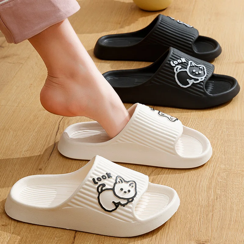 Men Women Slippers Cat Cartoon Bathroom Shower Non-Slip Bear Cartoon Flip-Flops Beach Women Slippers Sandals Slippers