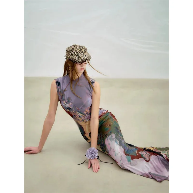 فستان متدرج بتصميم فريد ورائع ومطبوع للنساء فستان طويل صيفي جديد