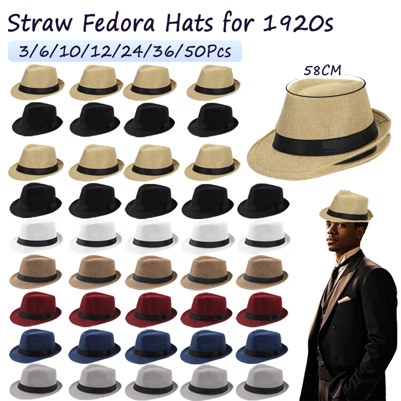 Havana Nights Stroh Fedora 1920er-Jahre-Partyhut für Männer und Frauen, kurze Krempe, Panama-Kappe, Unisex, Strand-Sonnenhut, Retro-Kostüm, Geschenk für Gäste
