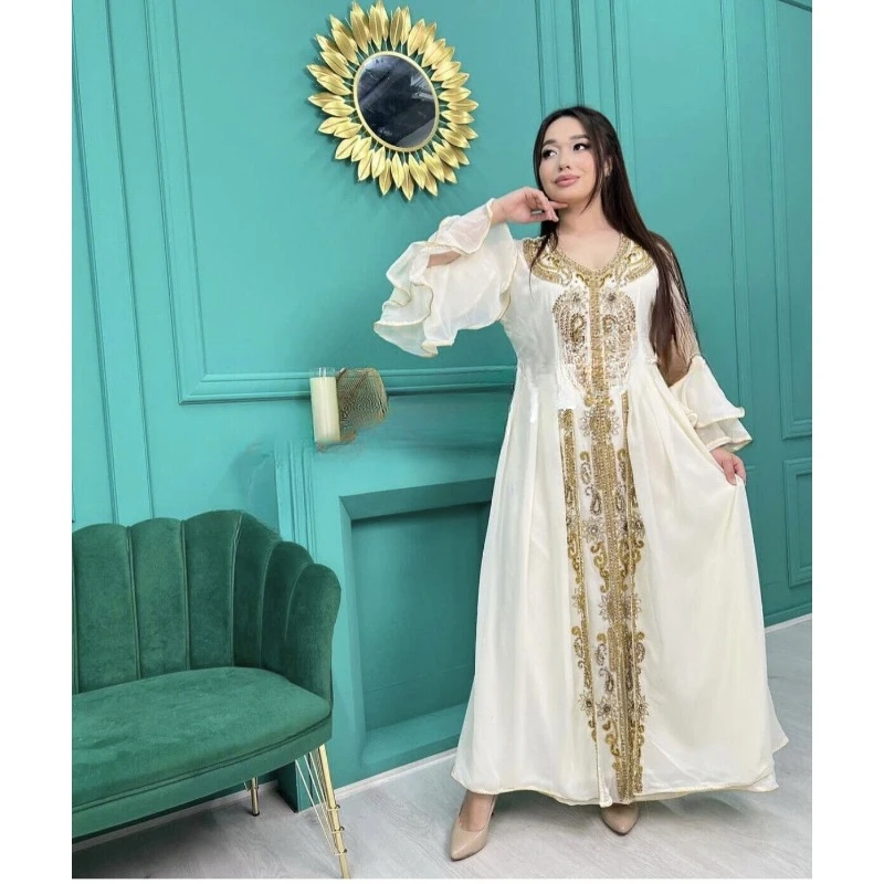 New Luxury Bedded Crystal Work Moroccan Dubai Kaftan Abaya Wedding Dress