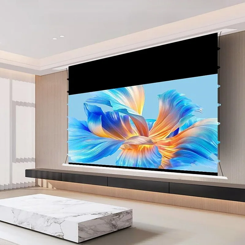 MIVISION High Quality 4K/8K Fresnel Long Throw Ambient Light Rejecting Hidden In Ceiling ALR Motorized Projector Screens