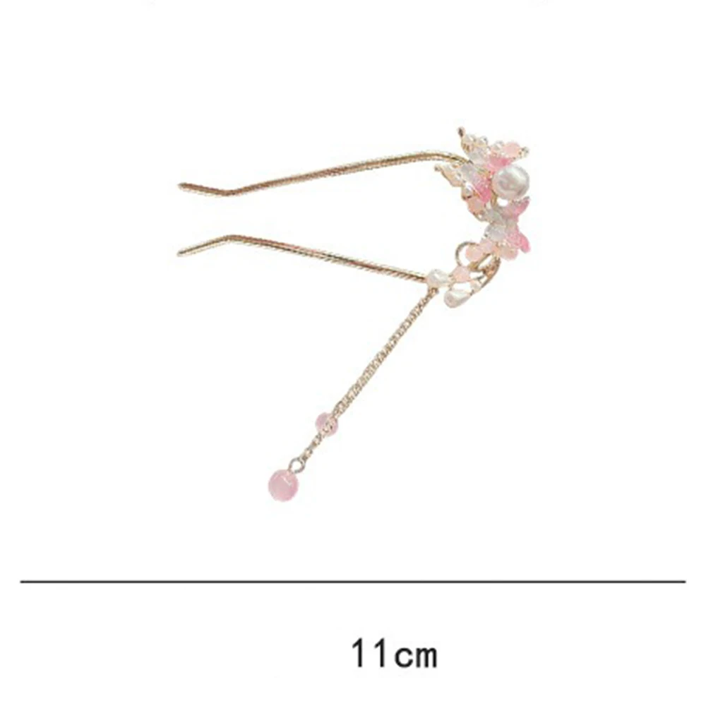 رائعة وعصرية المعادن زهرة فراشة شرابة النمط الصيني فتاة U على شكل Hanfu مشبك شعر أغطية الرأس مجوهرات عصا الشعر