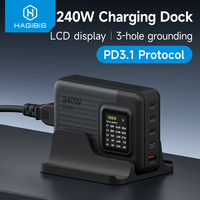 Hagibis 240W USB C Charger 5 Ports GaN 140W PD3.1 Fast Charger Desktop Charging Station with LCD Display For MacBook Pro Laptops
