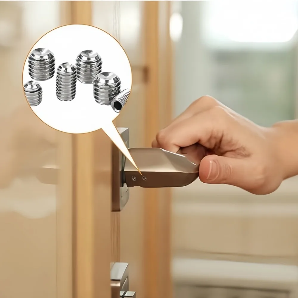 200pcs Stainless Steel Hex Socket Screw Set M3/M4/M5/M6/M8 Grub Screws Fasteners for Door Handles Light Fixture Repair and More