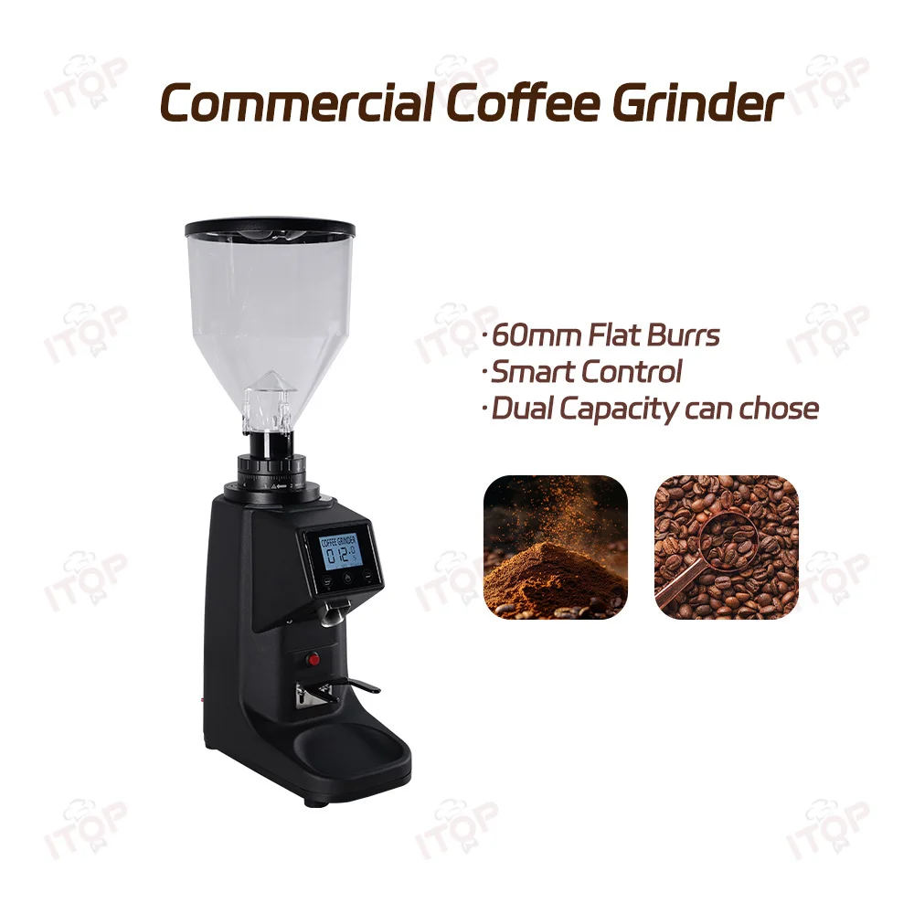 ITOP CG-022T Кофемолка 60 мм с плоскими заусенцами, сенсорный экран, количественное время, одинарная и двойная чашка, 250/750 г, бункер, опционально