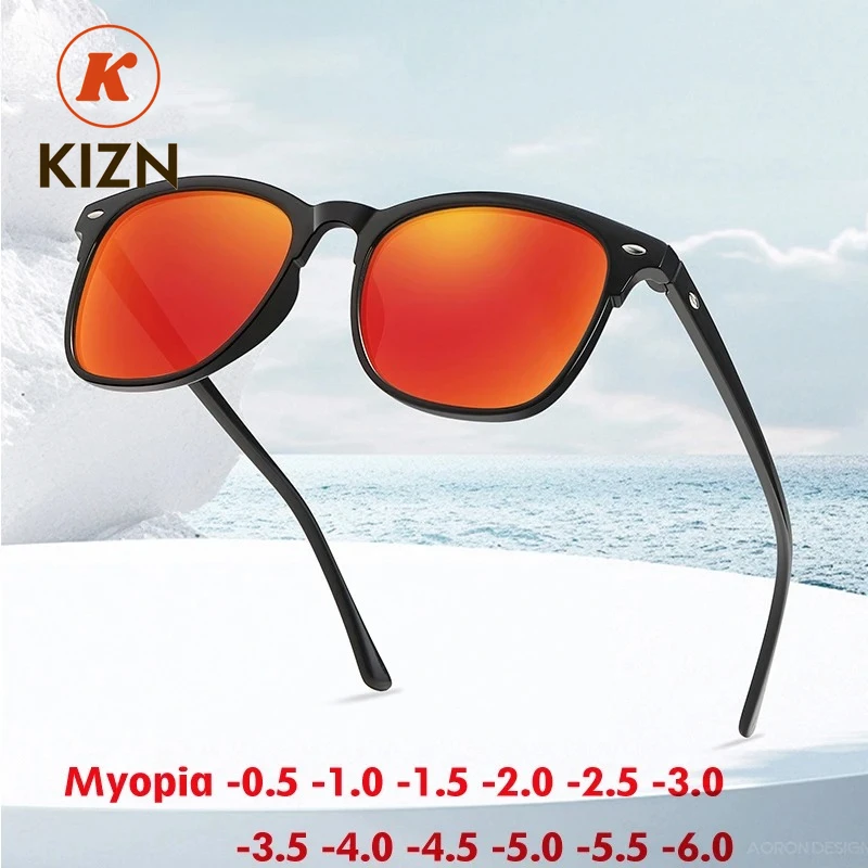 

KIZN Big Frame Myopia Polarized Sunglasses TR90 Unisex Fashion Eyewear for Driving Custom Prescription -0.50 to -6.0