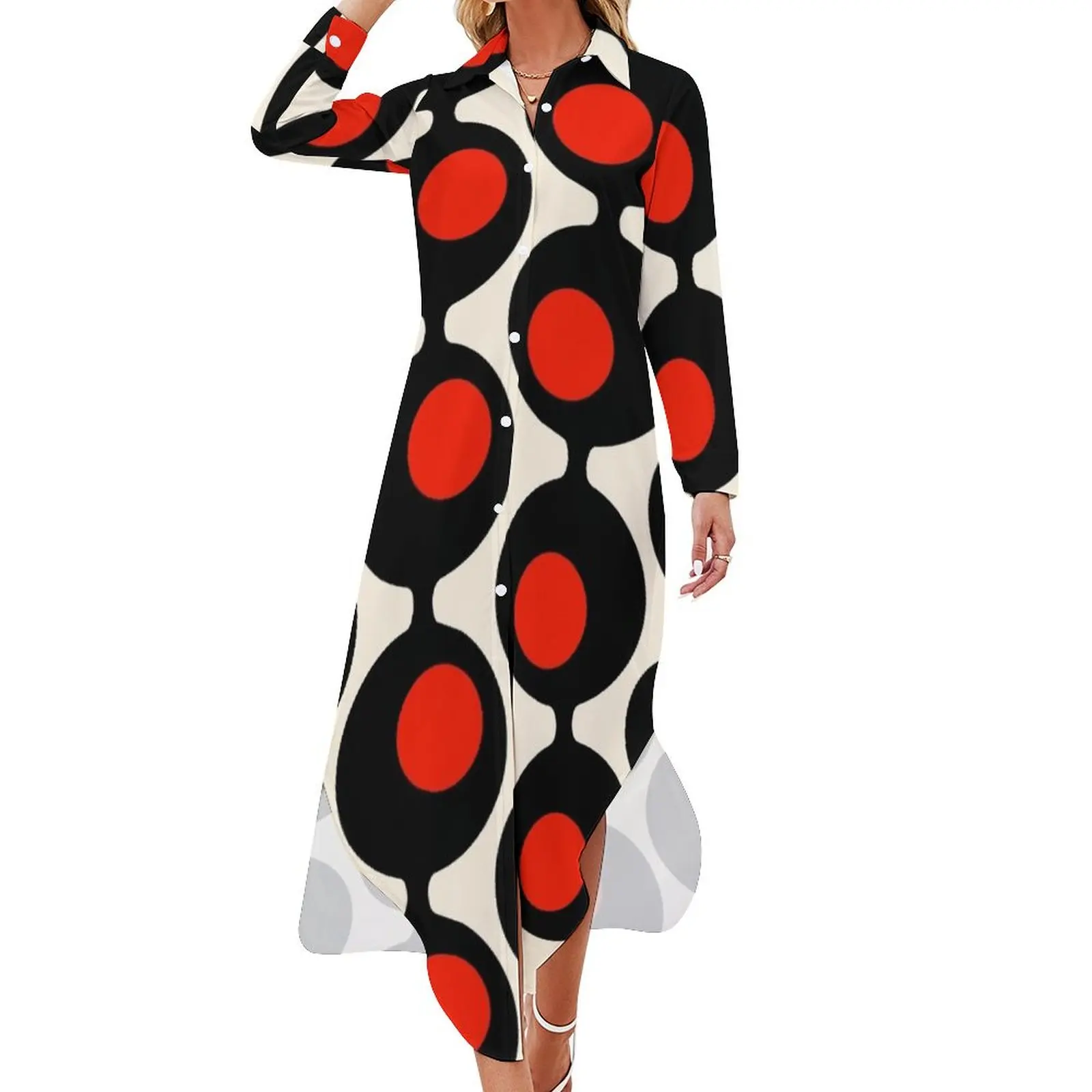 

Atomic Age Circles Pattern Long Sleeved Shirt Dress Woman dresses Dress vintage