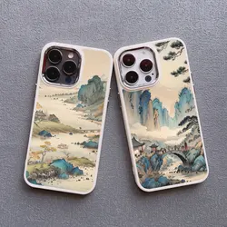Chinese Style Landscape Painting Phone Case For Iphone 13 12 Pro Max 15 14 Pro Max Plus 11 XR XS X 15 14 7 8 Plus Silicone Cover