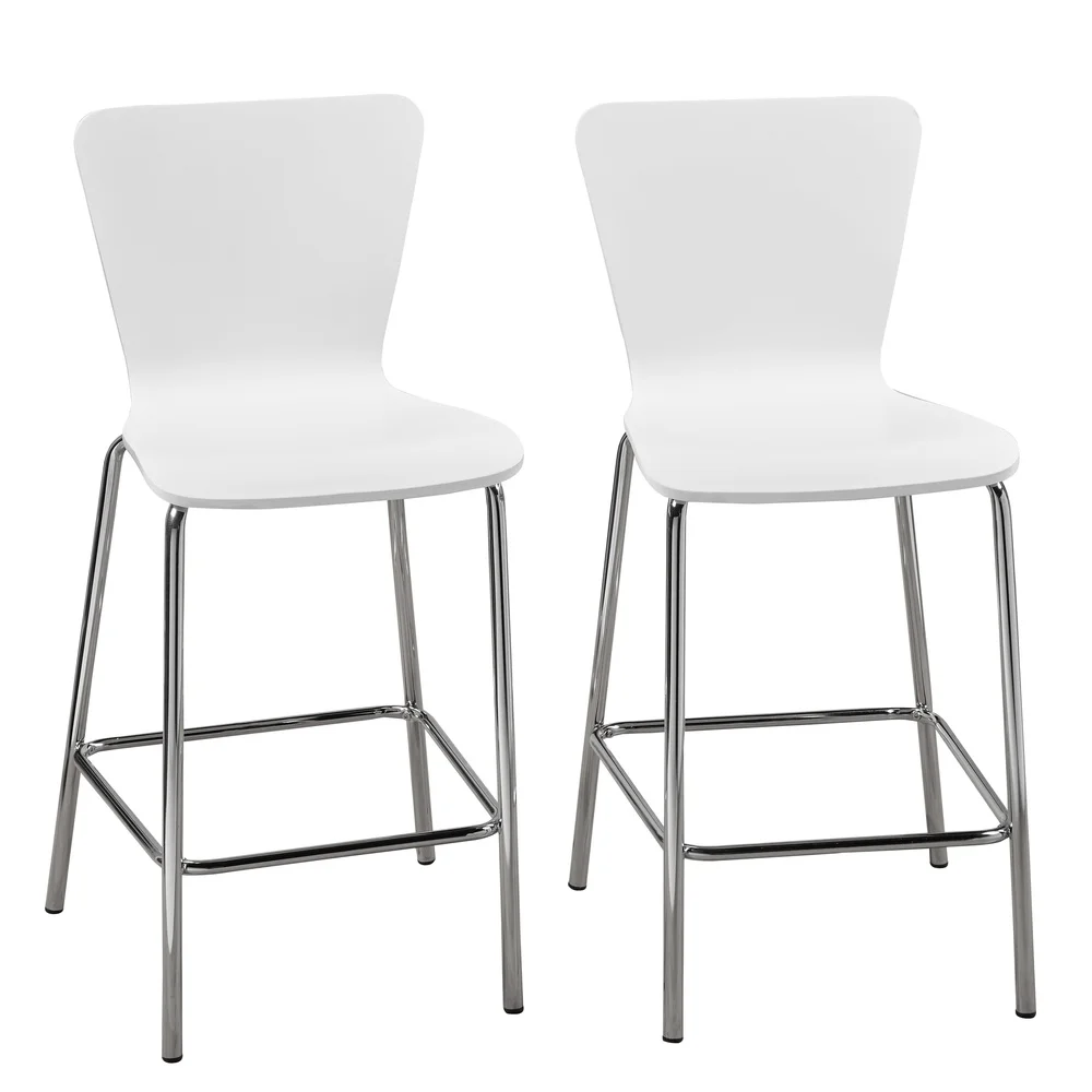 Set of 2 Modern Bentwood Stools with Chrome Legs Retro Design 24 Inch Height Comfortable Dining Kitchen Bar Furniture