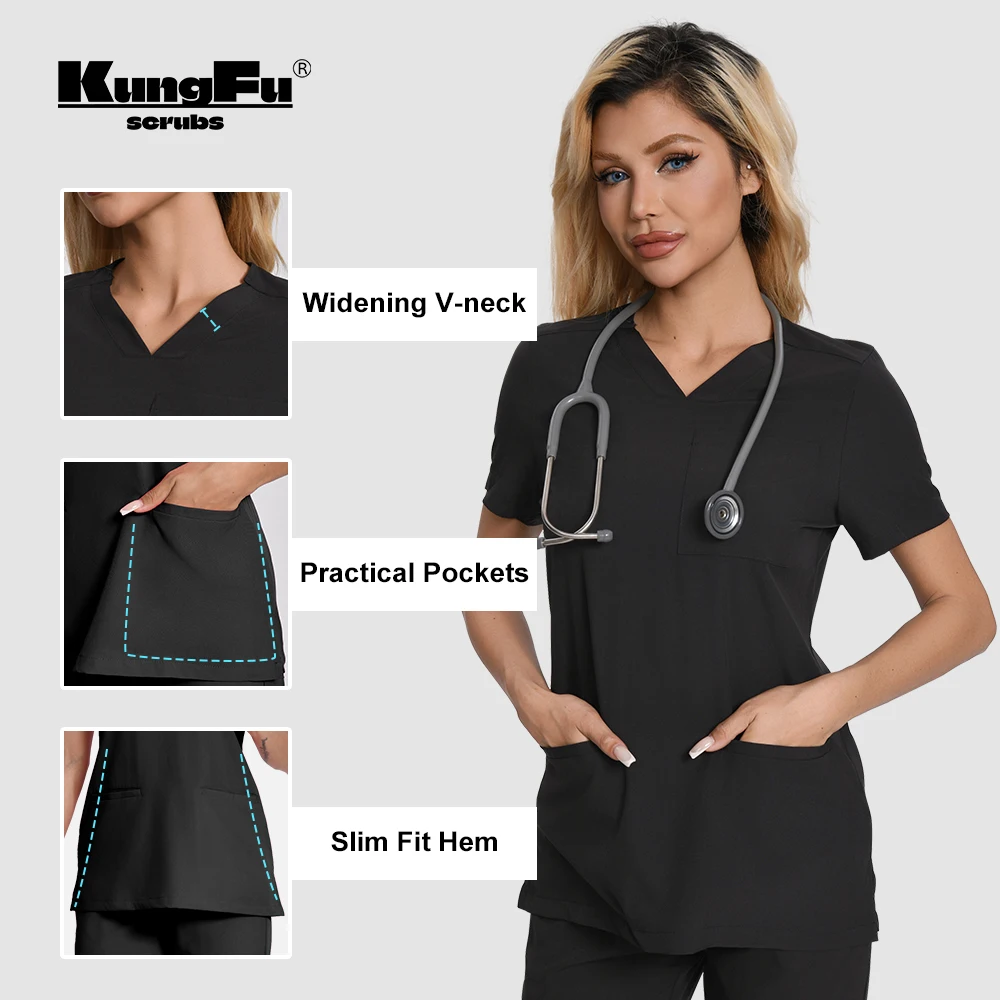 Surgical Uniforms Woman Nurse Animal Hospital Workwear V Neck Top & Pants Soft Breathable Comfor Medical and Healthcare Uniforms