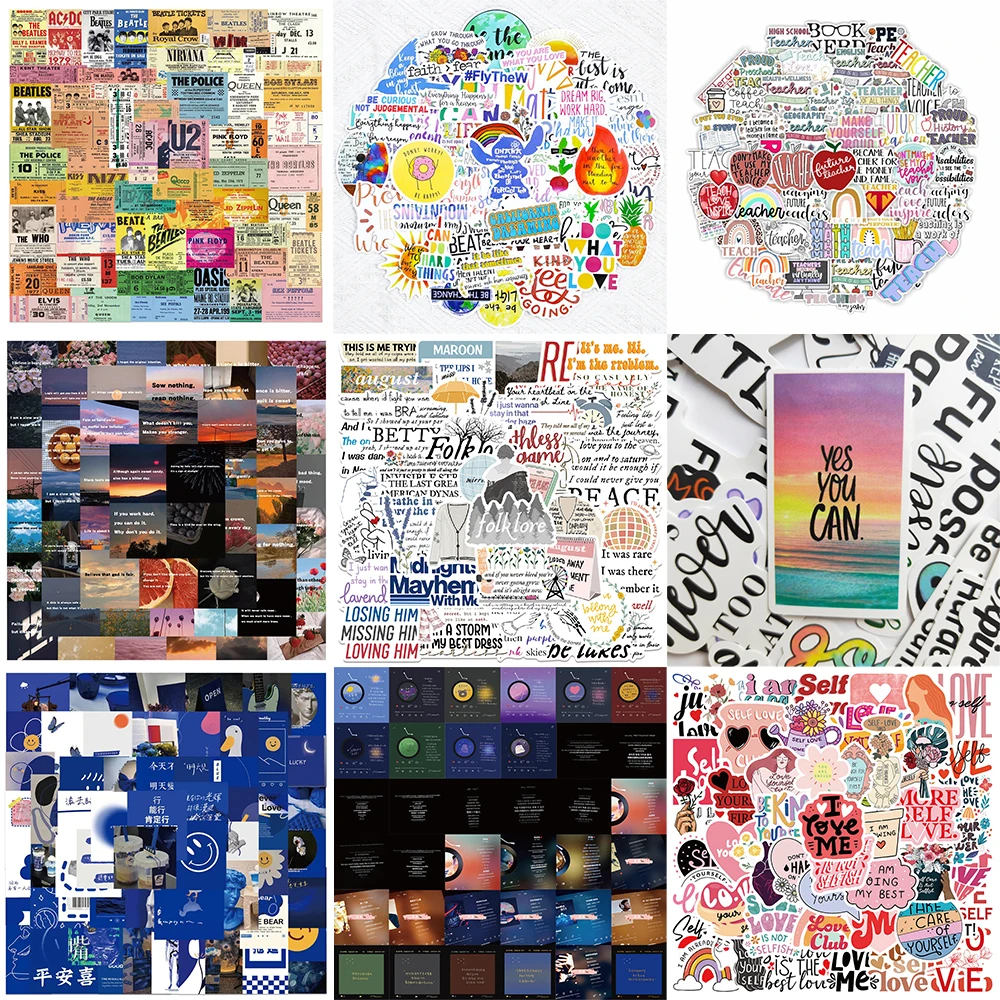 ชุดสติกเกอร์ข้อความภาษาอังกฤษ10/30/50ชิ้นสร้างแรงบันดาลใจสำหรับวันครูสมุดกราฟฟิตีหมวกกันน็อคตกแต่งตู้เย็นขายส่ง