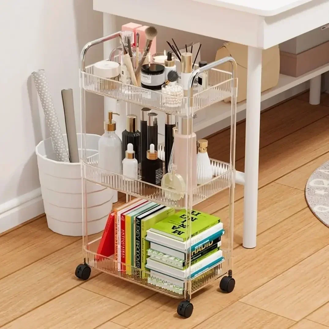 New acrylic transparent trolley with wheels, bathroom, bathroom, shelf, living room, Nordic style floor storage rack