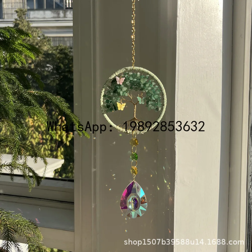 PYJ new four-color natural crystal tree of life sun catcher crystal wind chime home decoration pendant