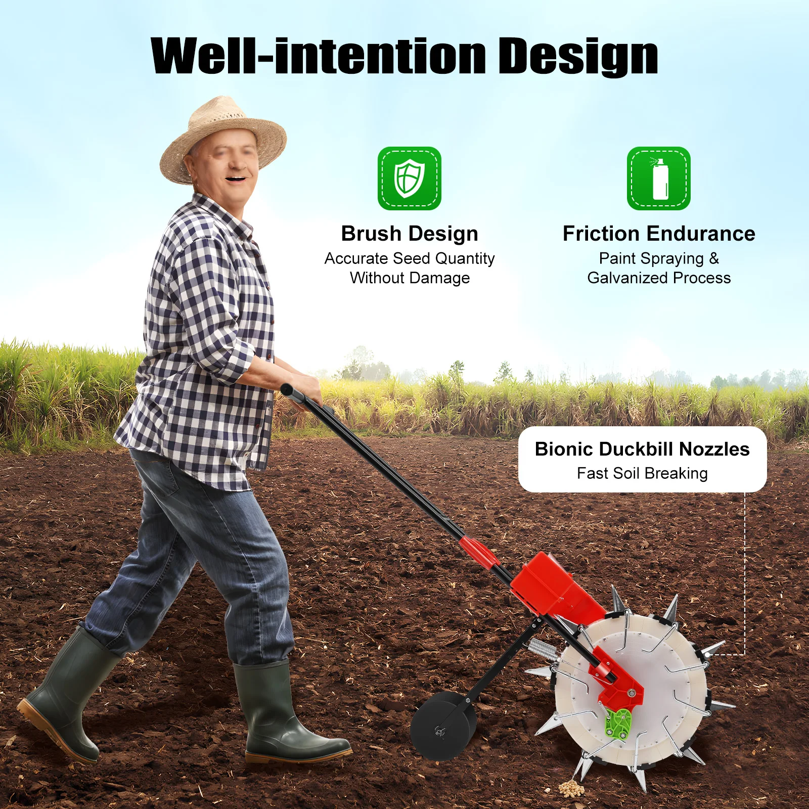 

Manual Seeder 10 Nozzles Hand Push Garden Seeder Roller Peanut Corn Bean Planter Precision Garden Push Seeder Machine