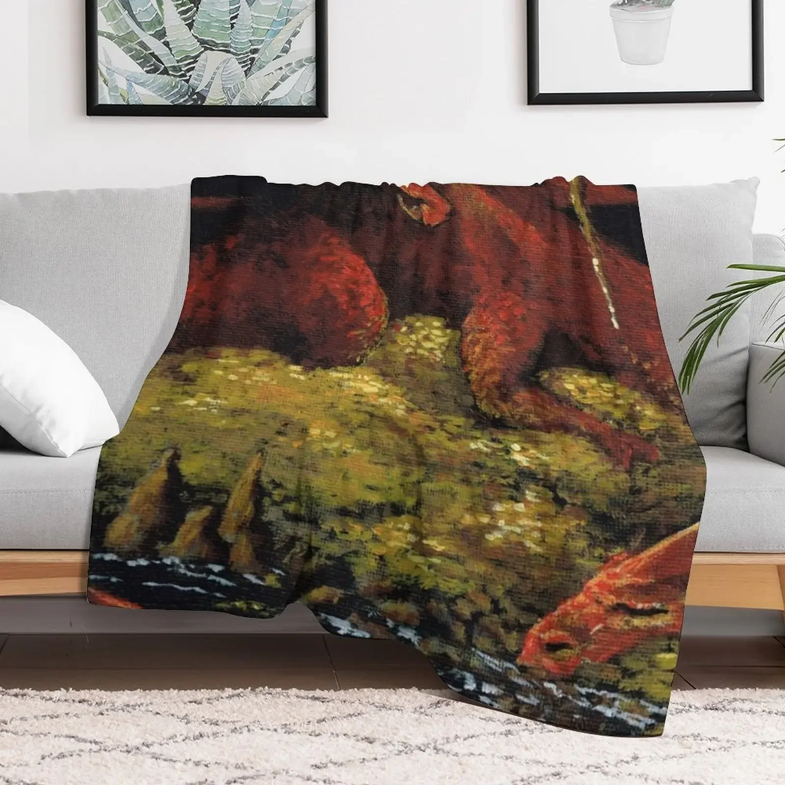 Dragon's Cave Lair and Treasure Hoard - Painting Throw Blanket Warm Cozy Throw Blanket for Living Room Couch