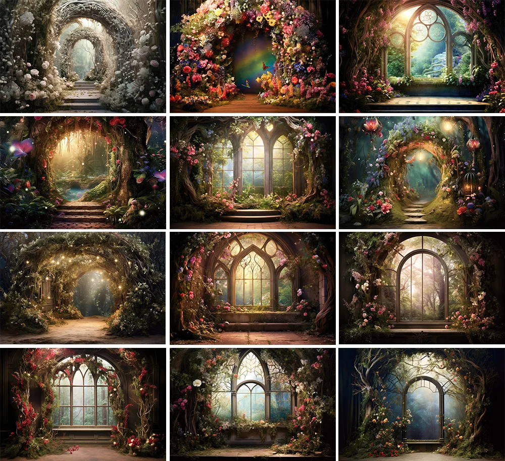 

Mehofond Photography Background Wonderland Arch Floral Window Kids Birthday Party Maternity Portrait Decor Backdrop Photo Studio