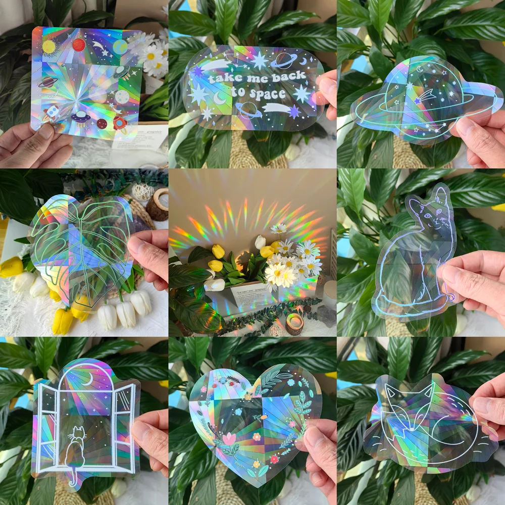 SC031-045 Clings Rainbow Glass Sun Catcher Stickers Anti-Collision Alert Decals Prismatic PVC Decorations for Prevent Stop Birds