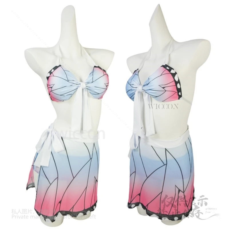 【Miss Sakura】Kanroji Mitsuri Maiô Cosplay Tanjirou Kamado Sexy Mulheres Swimwear Nezuko Vestido Uniforme Terno de Verão