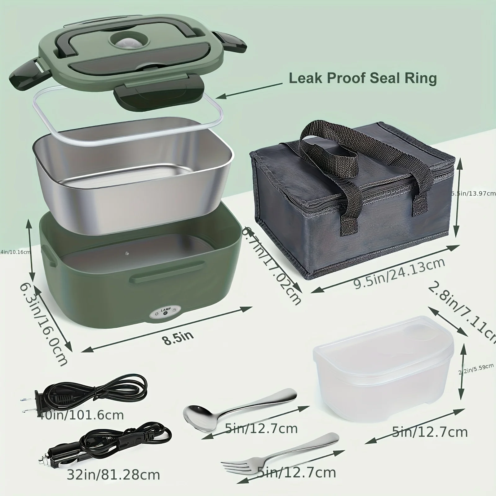 

60W Portable Lunch Box Warmer | 1.5L Leak-Proof Stainless Steel | Car//Truck Use, Versatile Voltage with Plug Bento box