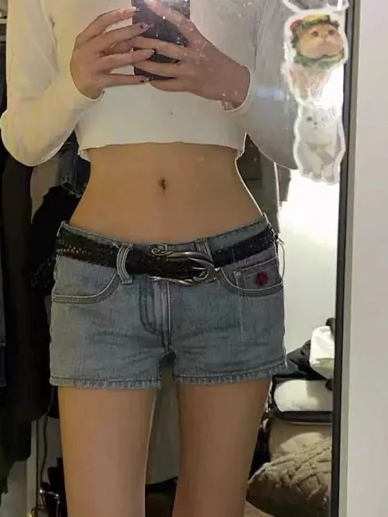 Retro vita bassa blu waed denim orts estate delle donne nuovi pantaloni caldi dritti slim sle ragazze sexy jeans a gamba dritta