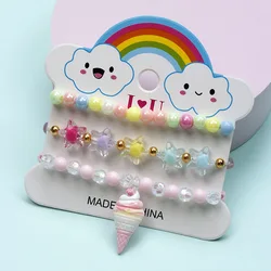 3Pcs/set Cute Children's Cartoon Bracelets Princess Beads Heart Bear Rainbow  Girls Kids Jewelry Charm Gifts Wholesale