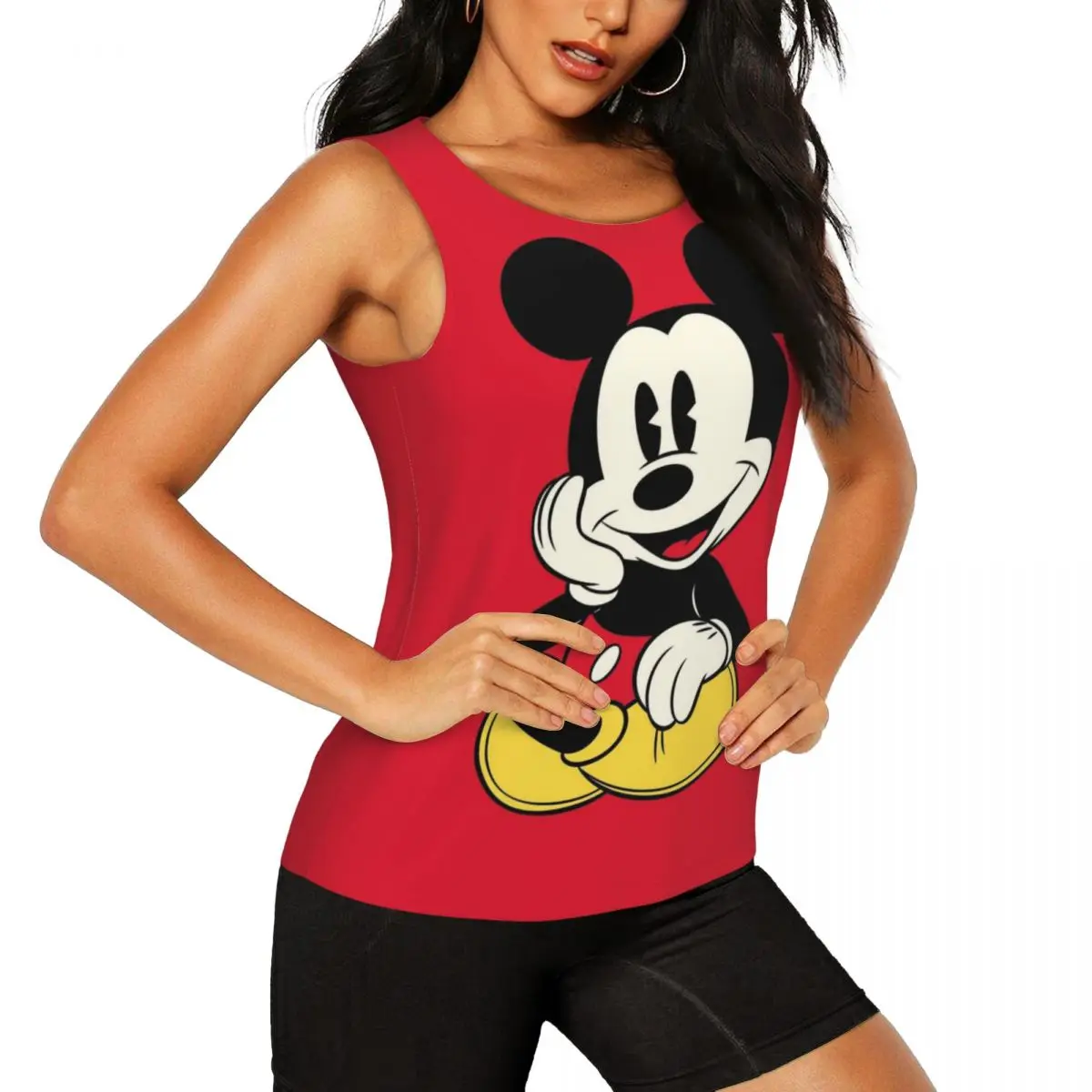 Custom Mickey Mouse Collage Cartoon Yoga Shirt Women's Anime Gym Workout Running Tank Tops