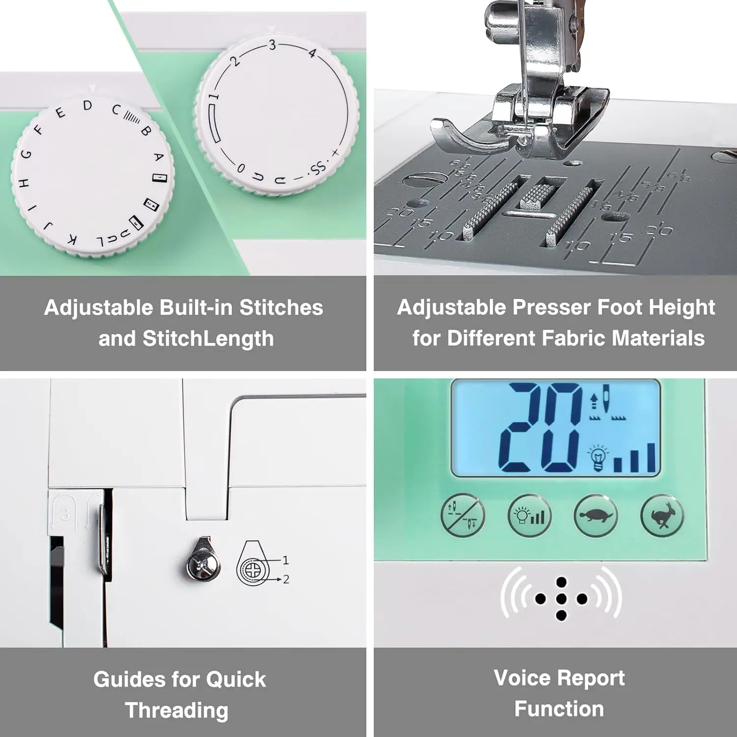 ماكينة خياطة بالحجم الكامل FYe320 مع دواسة قدم للتحكم في السرعة، محمولة شديدة التحمل، 25 غرز مدمجة، 6 بكرات، 5 أقدام خياطة