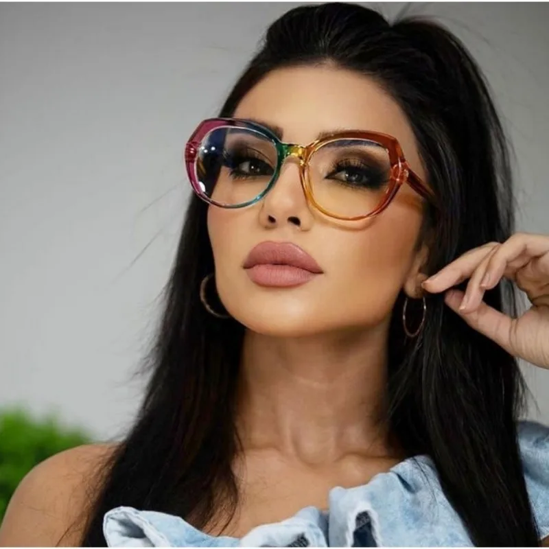TR90 Round Rainbow Glasses Frames Anti Blue Light Women Fashion Computer Eyeglasses Customizable Prescription Glasses