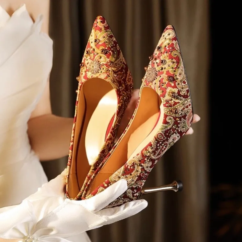 جديد الماس خنجر أحذية واحدة أزياء أشار تو الفم الضحلة المطبوعة الانزلاق على الكعب العالي #1